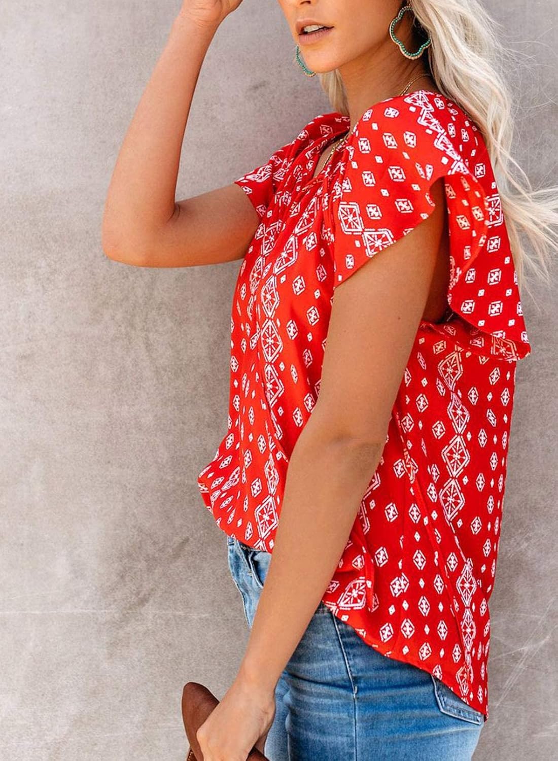 SimpleFun Women's Boho Tops Floral V Neck Short Sleeve Summer Blouse Shirts - Image 3