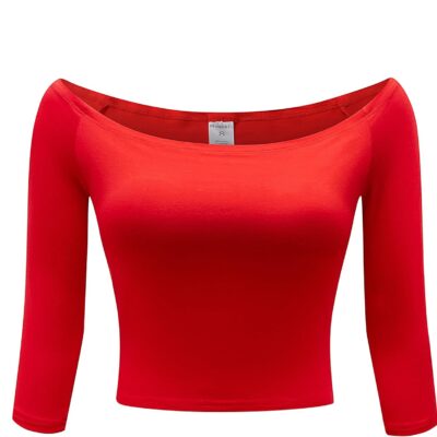 OThread & Co. Women's Off Shoulder 3/4 Sleeve Crop Top Comfy Basic Stretch Layer Shirt