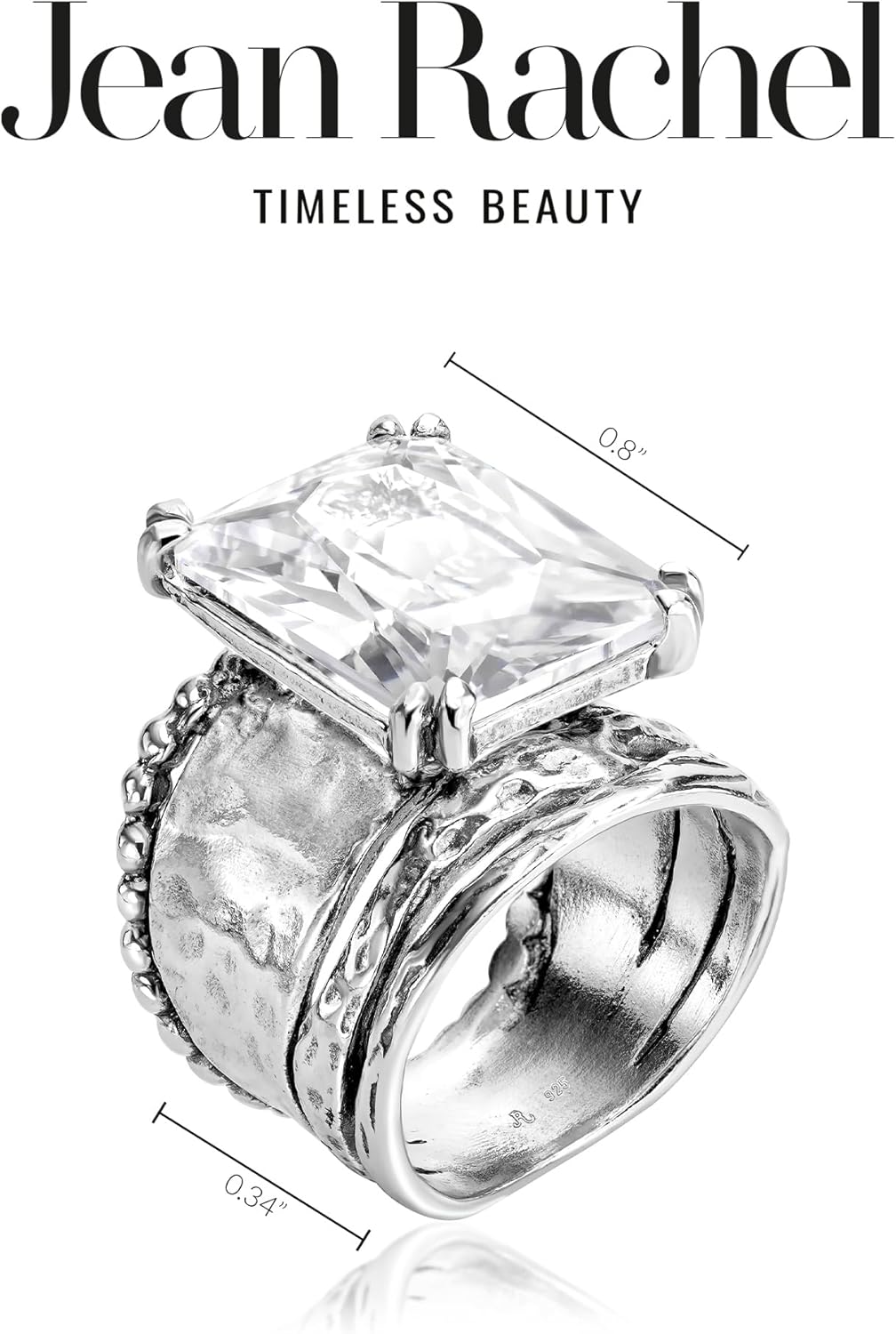 JEAN RACHEL JEWELRY 925 Sterling Silver Statement Ring with Octagon Shaped Cubic Zirconia - Hypoallergenic, Nickel & Lead-free - Artisan Handcrafted Designer Collection - Made In Israel - Image 6