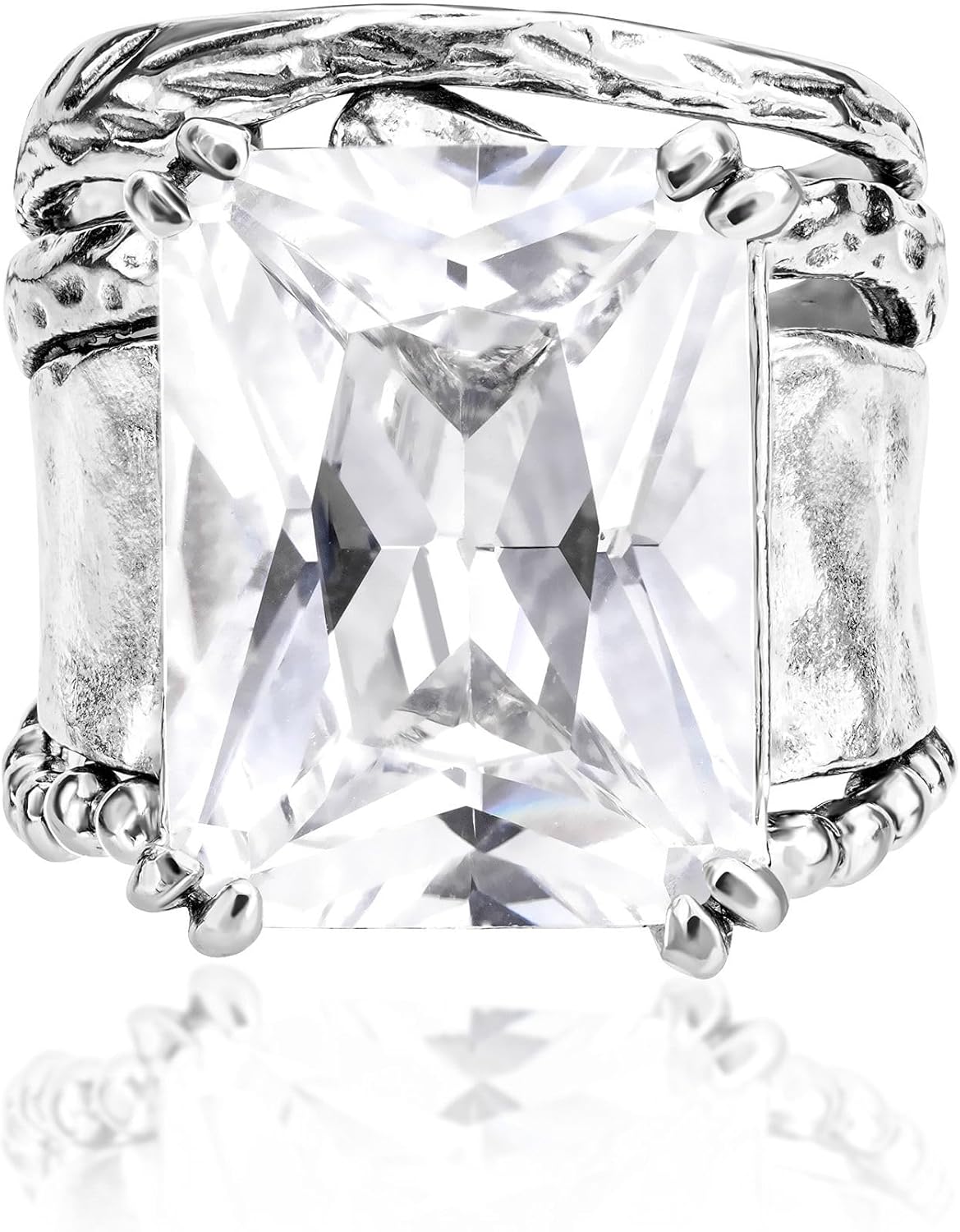 JEAN RACHEL JEWELRY 925 Sterling Silver Statement Ring with Octagon Shaped Cubic Zirconia - Hypoallergenic, Nickel & Lead-free - Artisan Handcrafted Designer Collection - Made In Israel - Image 3