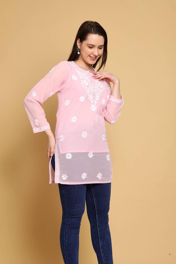 Ada Indian Hand Embroidered Chikankari Women's Georgette Kurti Top Tunic Shirt with inner A911300 - Image 6
