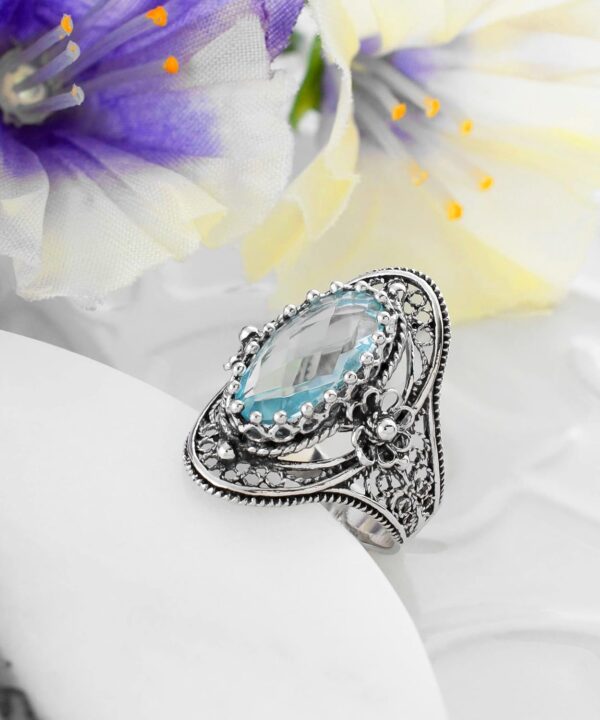925 Sterling Silver Handcrafted Filigree Art Flower Pattern Woman Oval Statement Ring, Gift Boxed - Image 4