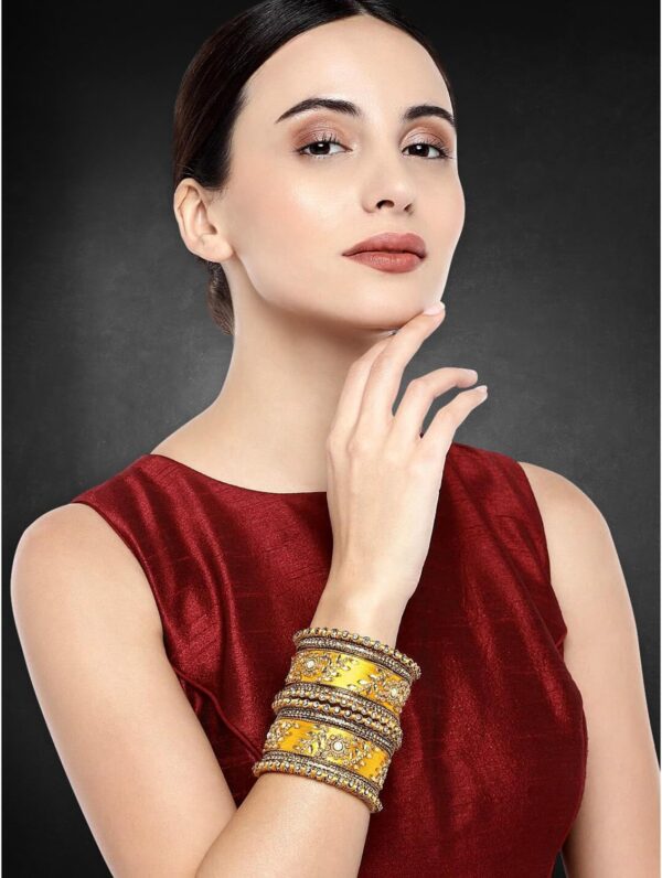 Aheli Traditional Wedding Designer Silk Thread Faux Stone Studded Bridal Bangle Set Chuda Indian Ethnic Bollywood Fashion Jewelry Gift for Women Blue - Image 2