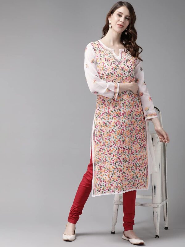 Ada Latest Indian Hand Embroidered Traditional Chikankari Georgette Kurta Kurti Kameez for Women - Image 5