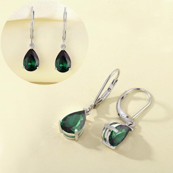 YL Teardrop Dangle Drop Necklace 925 Sterling Silver Solitaire Pendant 7x10mm Pear Cut Created Emerald Earrings for Women - Image 7