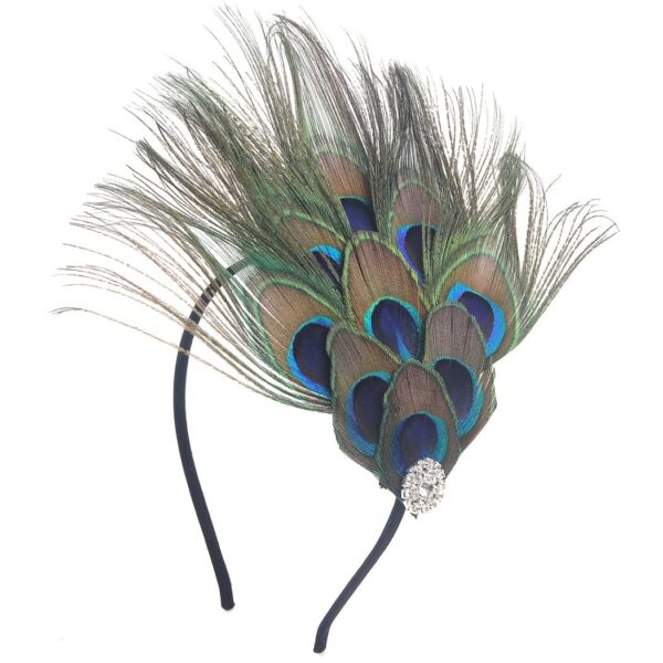 Aukmla Peacock Feather Headband Green 1920s Flapper Headpiece Rhinestones Costume Headdress Hair Accessories for Women and Girls - Image 4