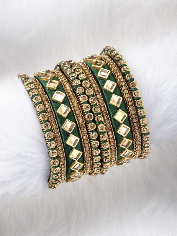 Aheli Matching Floral Kundan Silk Thread Chuda Chura Bangle Set Indian Traditional Bridal Fashion Jewelry Gift for Women - Image 3