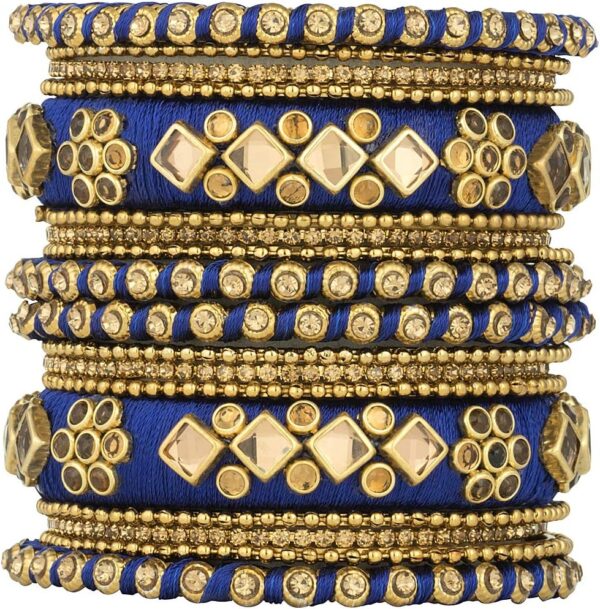 Aheli Ethnic Handmade Silk Thread Faux Stone Studded Bangle Set Bracelet Chudha Indian Wedding Festive Wear Fashion Jewelry Gift for Women Blue