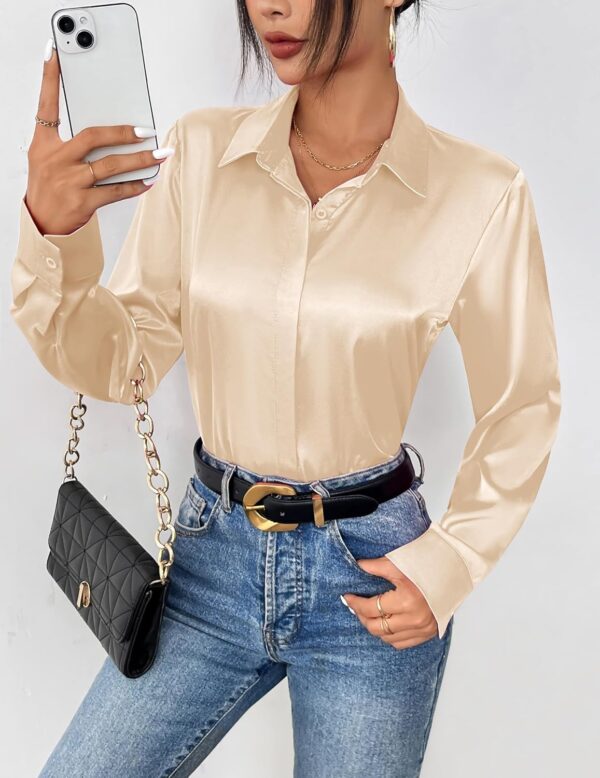 Zeagoo Satin Blouses for Women Casual Long Sleeve Button Down Silk Shirts Dressy Business Work Tunic Top - Image 2