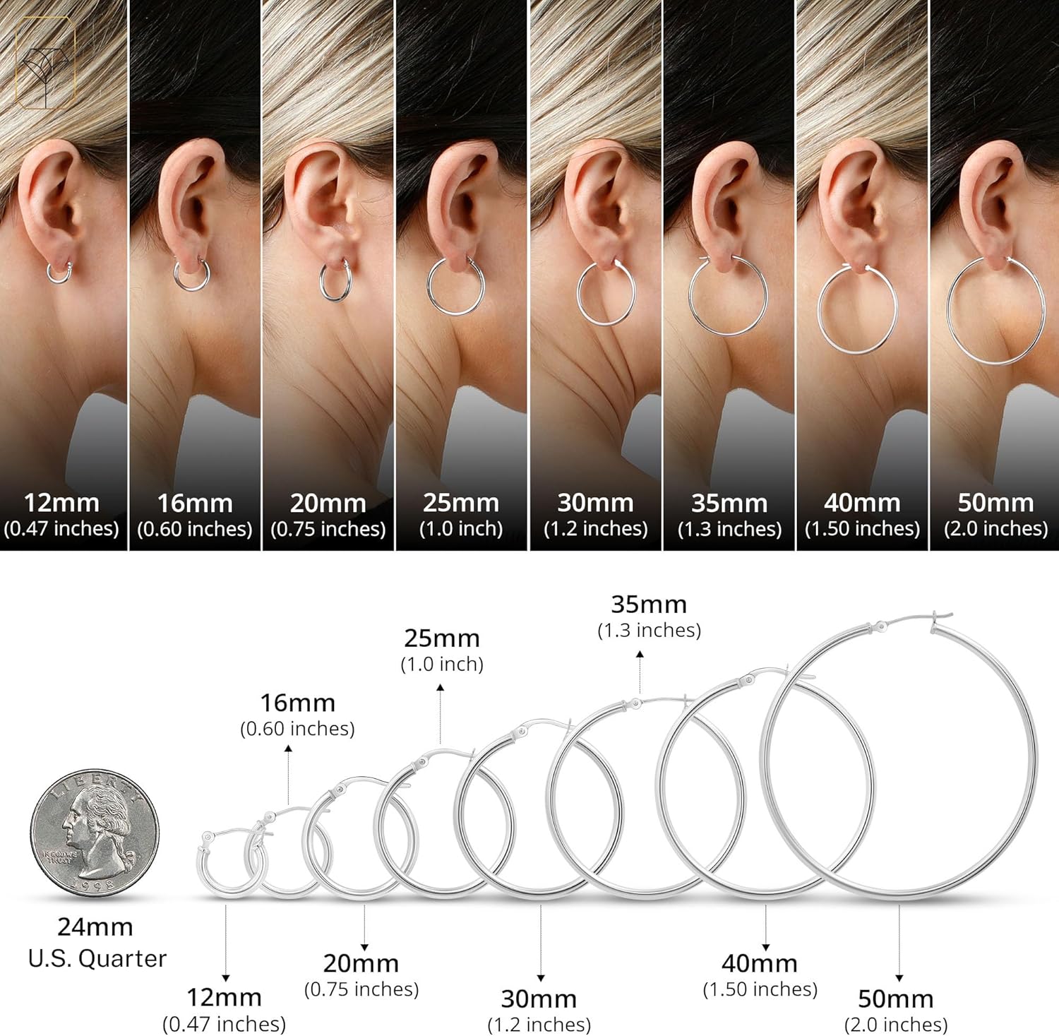 Solid 14k Gold Hoop Earrings for Women | 14k Yellow Gold or White Gold Hoop Earrings | 14k Real Gold Earrings with Click Tops | Small to Large 0.47 to 2 Inch Gold Hoop Earrings by MAX + STONE - Image 4