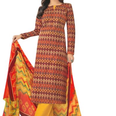 ladyline Women's Casual Cotton Printed Salwar Kameez with Chiffon Dupatta and Pants