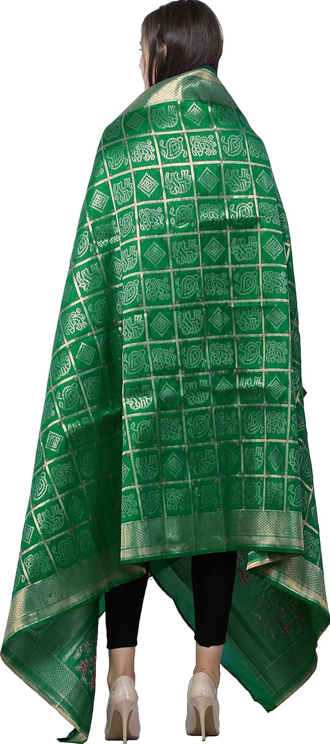 Exotic India Bandhani Gharchola Dupatta with Zari Weave and Brocaded Border - Art Silk - Image 3