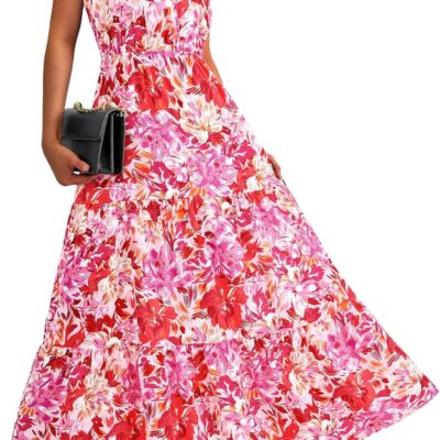 BTFBM Women Summer Dresses Casual Sleeveless Maxi Dresses Cute Floral Long Dress Wedding Guest Dress