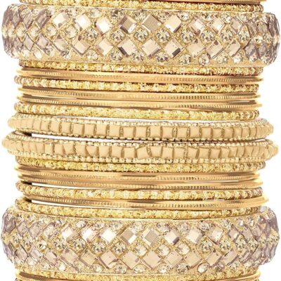 Aheli Ethnic Colorful Metal Bangles Chudha Set Stone Studded Bangle Set Indian Wedding Wear Fashion Jewelry Gift for Women