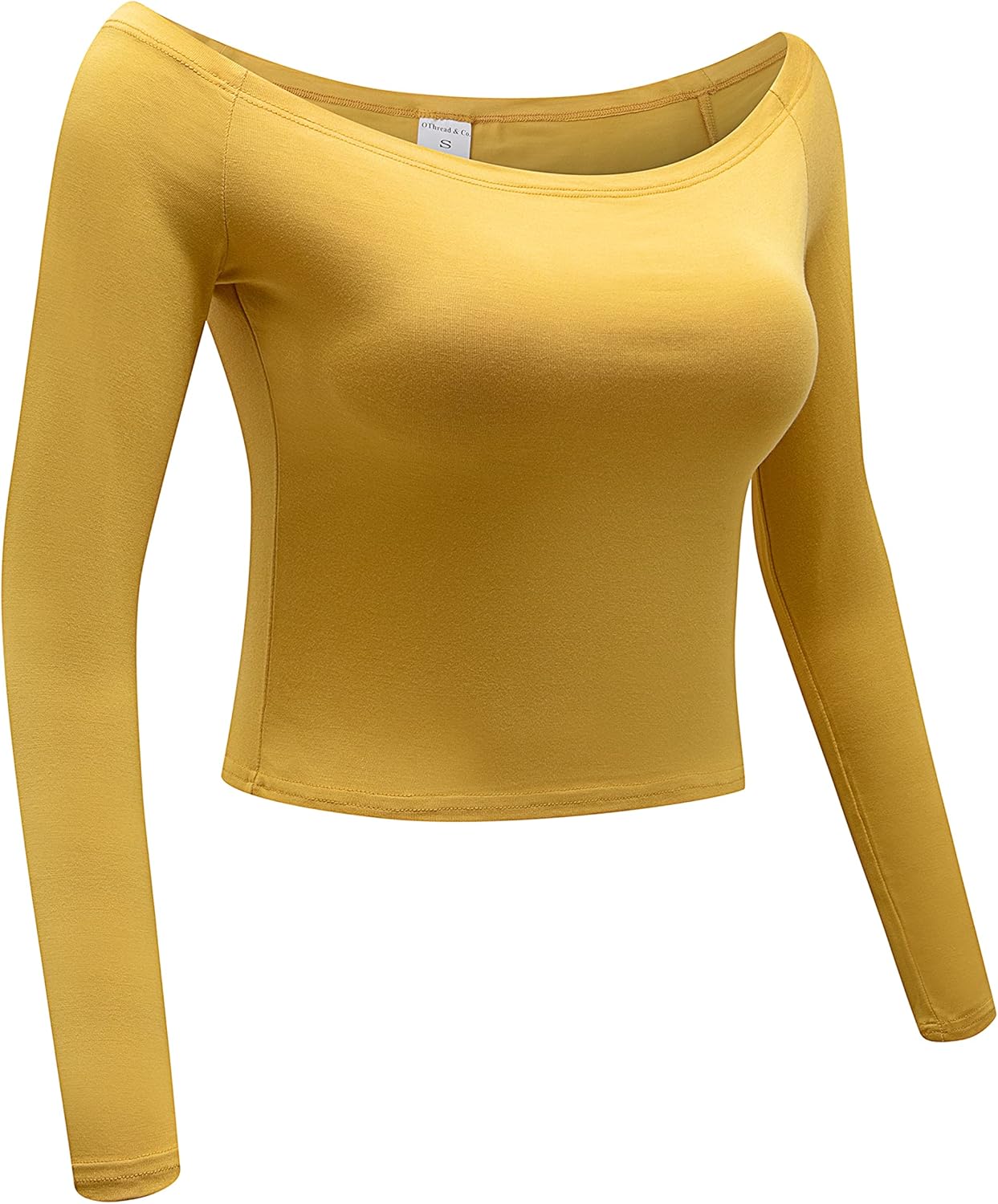 OThread & Co. Women's Off Shoulder Long Sleeve Crop Top Comfy Basic Stretch Layer Shirt - Image 3
