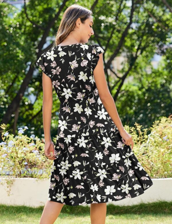 Zeagoo Womens Summer Casual Dresses Ruffle Sleeve V Neck Midi Dress Flowy Tiered Dress with Pockets Boho Sundresses - Image 5