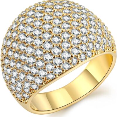 Hiyong Diamond Accent Dome Ring - Sliver Fashion Rings for women Big Hollow Women Wedding Band Cubic Zirconia Statement Rings for women 5-11