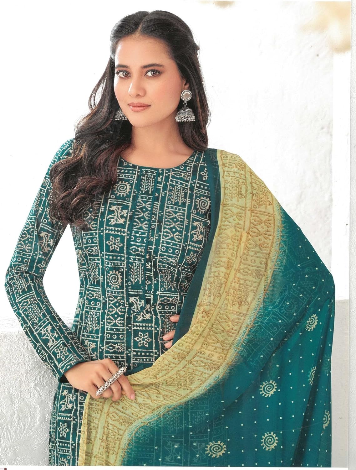 ladyline Women's Casual Cotton Printed Salwar Kameez with Chiffon Dupatta and Pants - Image 2