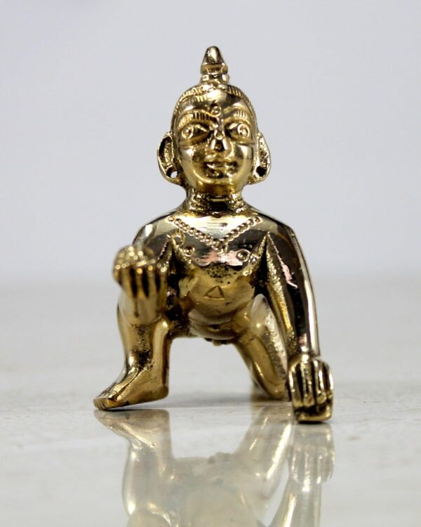 StonKraft Brass Krishna Laddoo Gopal Kanha Makhan Chor Statue Idol Murti Sculpture (Small Size) - Image 3