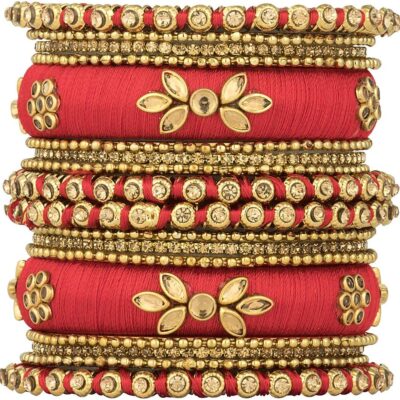 Aheli Royal Design Silk Thread Bangle Set Saree Matching Chuda Indian Traditional Wedding Fashion Jewelry Gift for Women