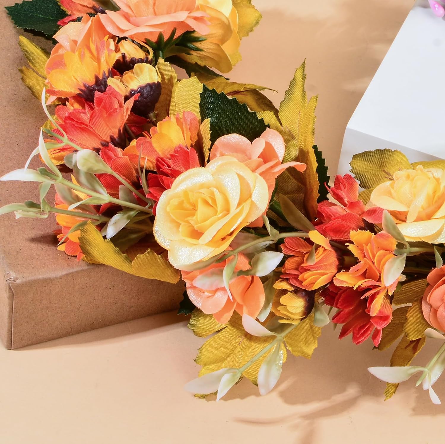 DDazzling Green Leaf Floral Crown Eucalyptus Flower Women Girls Headband Flower Headpiece Bridal Halo Photo Prop (Yellow Orange Green) - Image 4