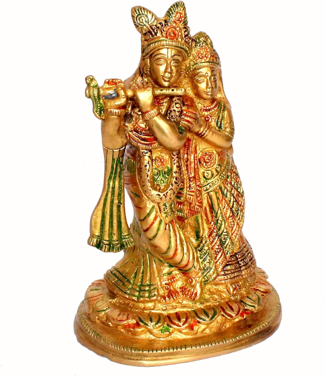 StonKraft - Radha Krishna Pair Murti Idol Statue Sculpture - Brass - 7" - Multicolor - Image 3