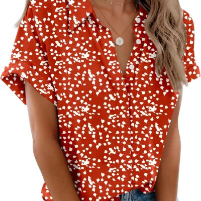 Zeagoo Womens Button Down Shirts Rolled Cuffed Short Sleeve Shirt Cute Collared Summer Casual Work Blouse