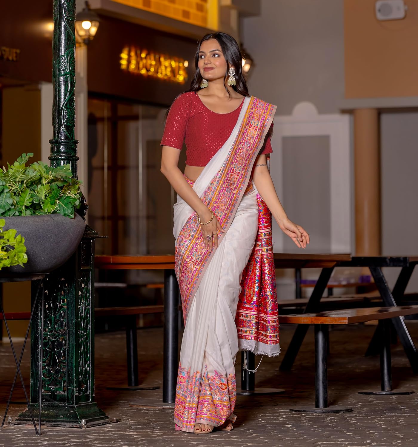 Women's Round Neck Cotton Dobby Lycra Elbow Sleeve Readymade Saree Blouse - Image 5