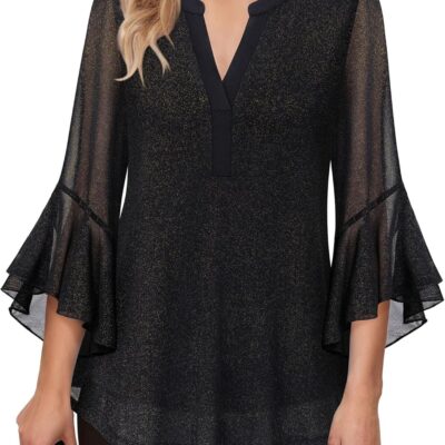 Lotusmile Women's 3/4 Sleeve Dressy Tops Elegant V Neck Blouse for Women Casual Work Evening Party