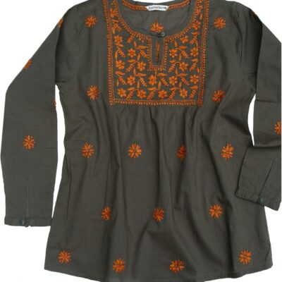 Ayurvastram Pure Cotton Hand Embroidered Boho Peasant Blouse Top Tunic