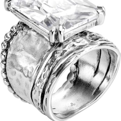 JEAN RACHEL JEWELRY 925 Sterling Silver Statement Ring with Octagon Shaped Cubic Zirconia - Hypoallergenic, Nickel & Lead-free - Artisan Handcrafted Designer Collection - Made In Israel
