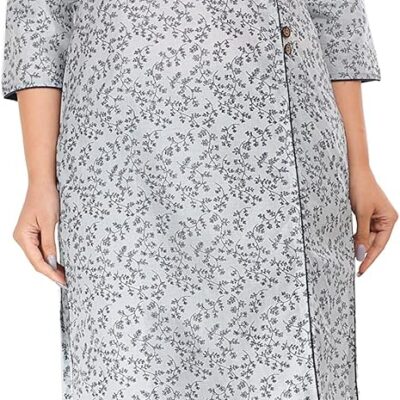 Ramkudi Women's Grey Pure Rayon Jaipuri Kalamkari Printed Kurti