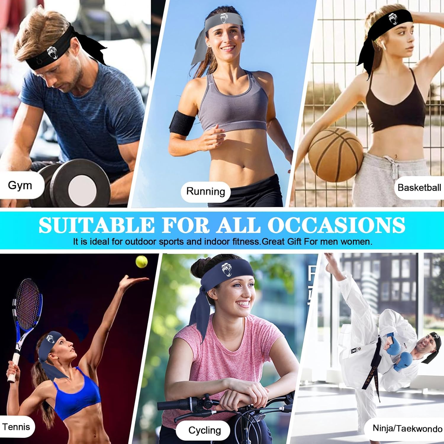 Head Tie Headband for Men Women,Sports Sweat Band Adjustable Ninja Headband Karate Sweatbands Hair Wrap Bands Tie Headbands for Running Tennis Basketball Soccer Athletic - Image 7