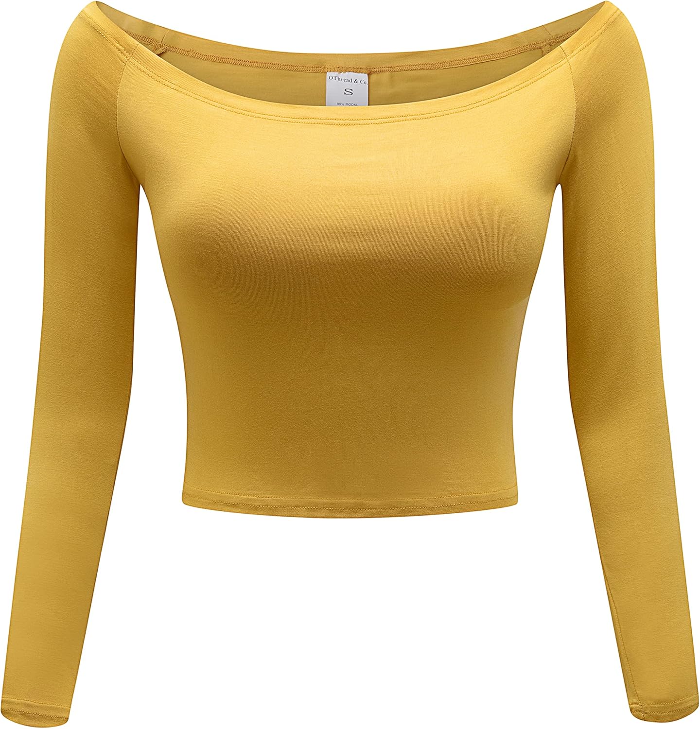 OThread & Co. Women's Off Shoulder Long Sleeve Crop Top Comfy Basic Stretch Layer Shirt
