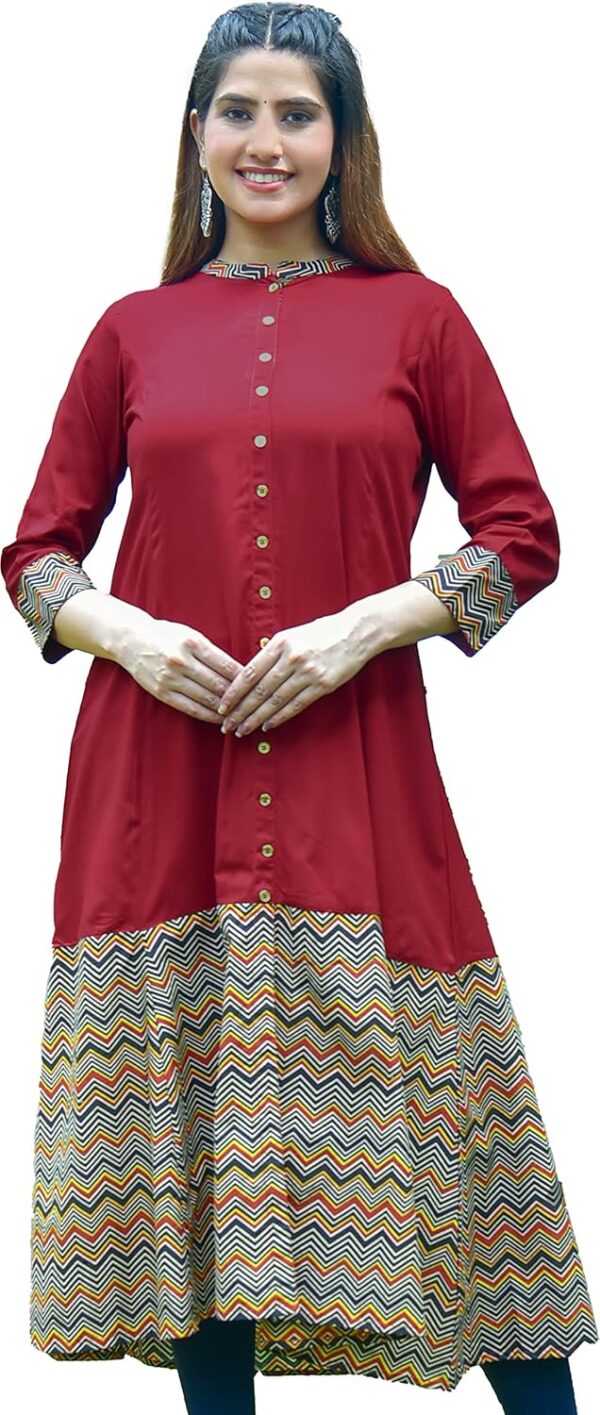 Yash Gallery Women's Rayon & Cotton Cambric Zig-Zag Print A-Line Kurta