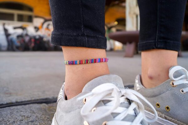 Boho Surfer Anklet Unisex - Ethnic Ankle Bracelet Women & Men - Handmade Beach Jewelry & Festival Accessories - 100% Waterproof & Adjustable - Thin String Rope Hippie Anklet (Deep Multi) - Image 3