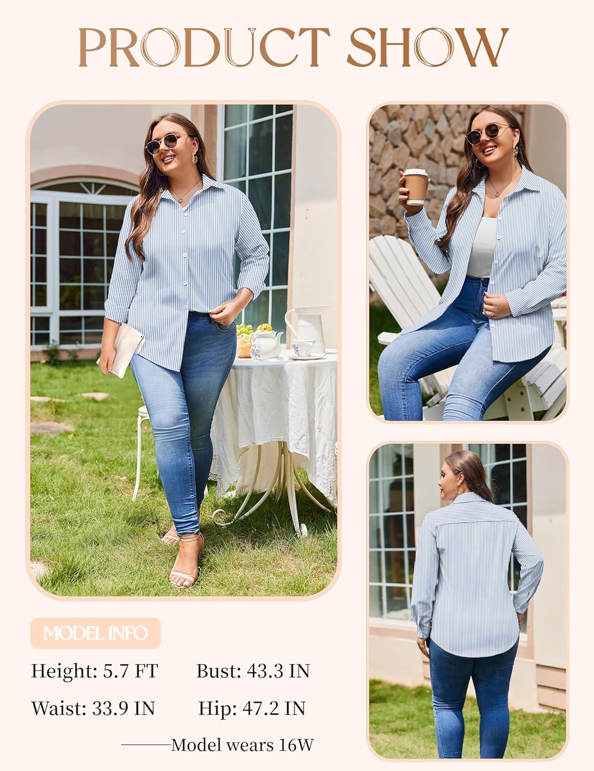 IN'VOLAND Women's Plus Size Button Down Shirts Long Sleeve Collared Casual Shirt Office Work Blouse Tops - Image 2