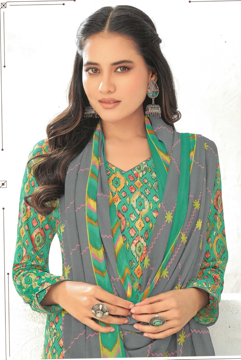 ladyline Women's Casual Cotton Printed Salwar Kameez with Chiffon Dupatta and Pants - Image 2