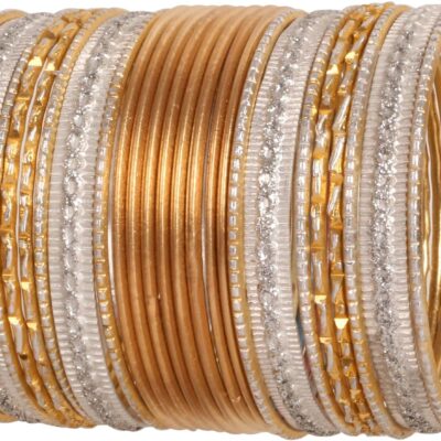 Touchstone Indian Metal Bangles for Women Gold Alloy Bracelets desi 2 Dozen Bangle Collection Bollywood Women's Jewelry Set Multi Stacking Wide Chunky Textured Golden Set of 24 in Gold or White Tone