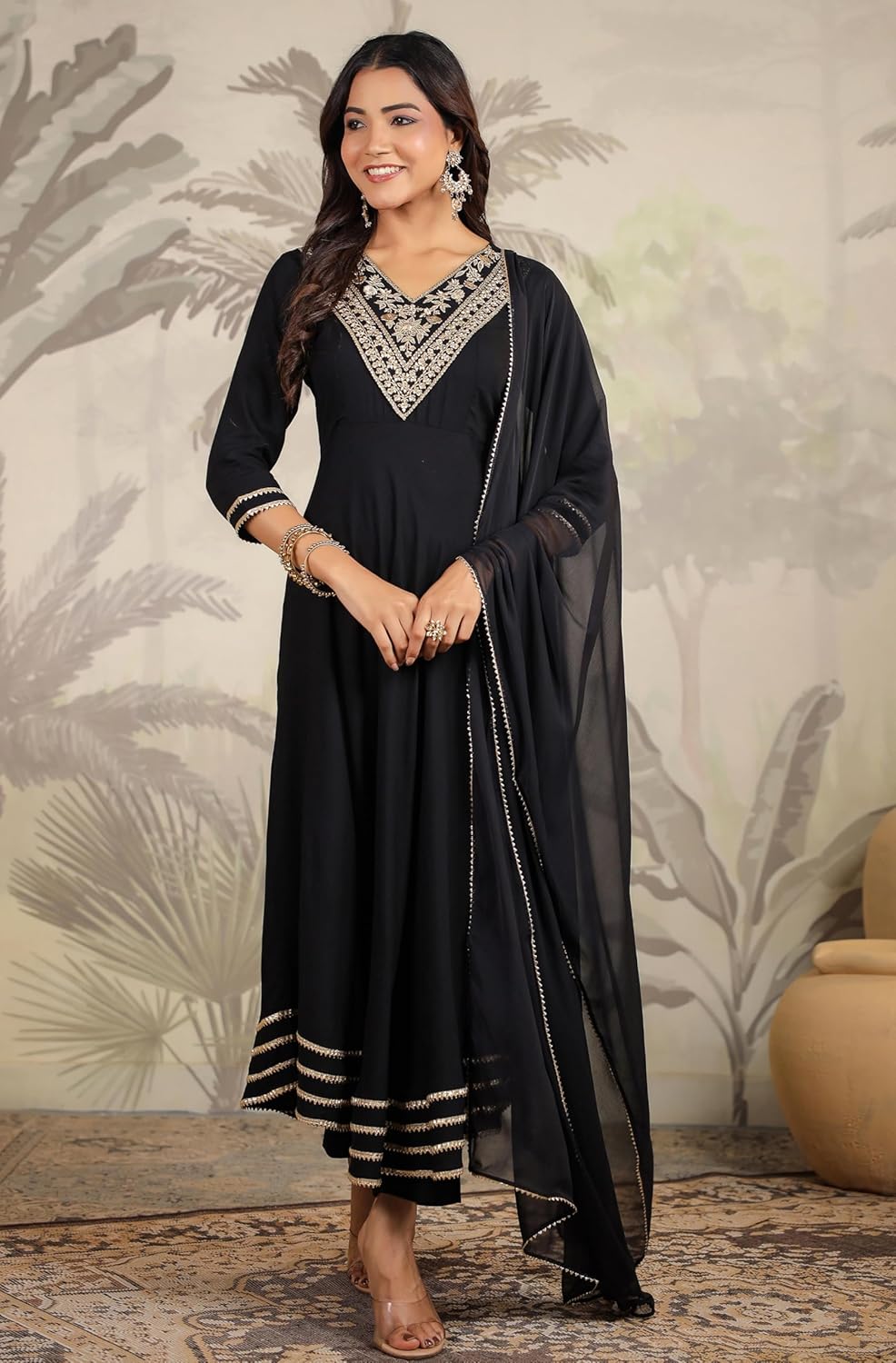 Janasya Indian Women's Anarkali Rayon Kurta Kurti Top Tunic Festive Wedding Party wear Kurta Set with Dupatta for Women - Image 6
