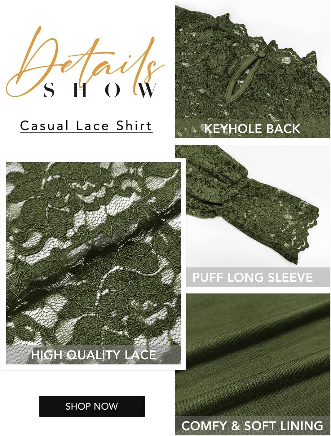 DOROSE Womens Tops and Blouses Dressy Casual Lace Floral Long Sleeve Shirts - Image 3