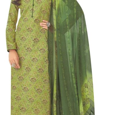 ladyline Women's Casual Cotton Printed Salwar Kameez with Chiffon Dupatta and Pants