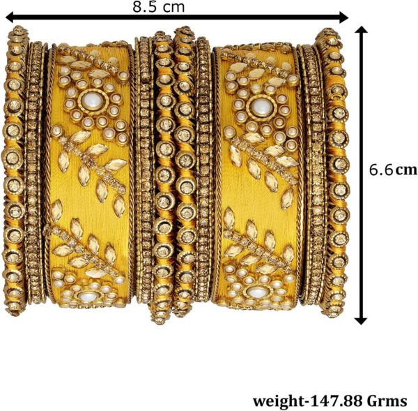 Aheli Traditional Wedding Designer Silk Thread Faux Stone Studded Bridal Bangle Set Chuda Indian Ethnic Bollywood Fashion Jewelry Gift for Women Blue - Image 4