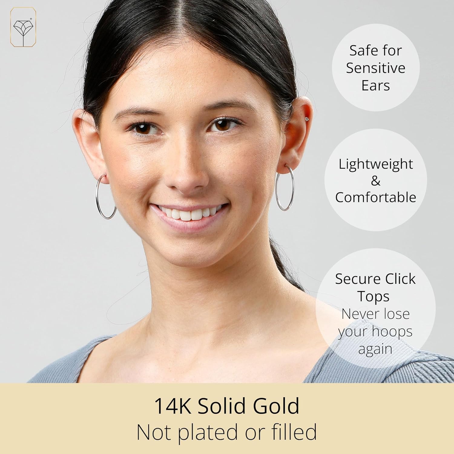 Solid 14k Gold Hoop Earrings for Women | 14k Yellow Gold or White Gold Hoop Earrings | 14k Real Gold Earrings with Click Tops | Small to Large 0.47 to 2 Inch Gold Hoop Earrings by MAX + STONE - Image 2