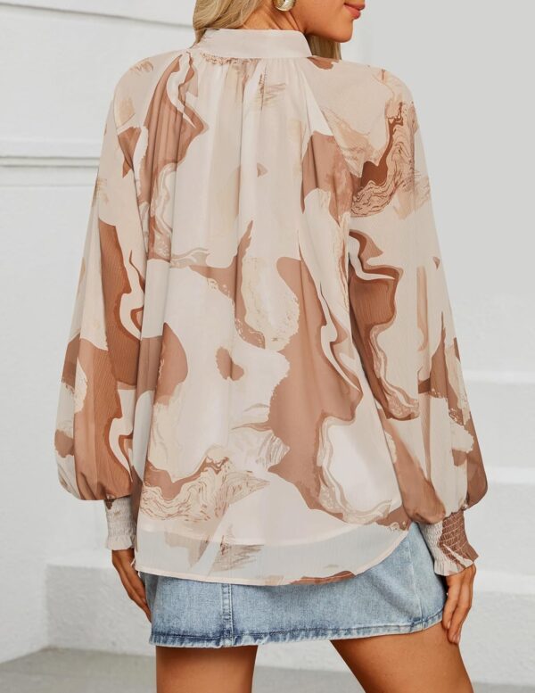 ZESICA Women's Floral Print Blouse 2025 Long Sleeve Button Down Casual Fall Boho Oversized Tops Shirts - Image 3