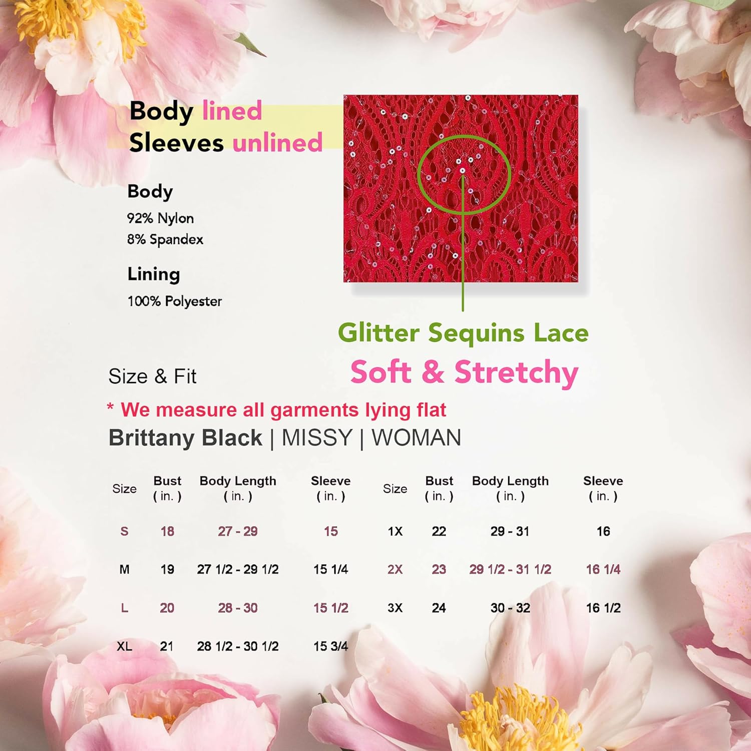 Brittany Black Women’s Lace Top Floral Print Tunic Knit Blouse - Image 5