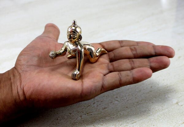 StonKraft Brass Krishna Laddoo Gopal Kanha Makhan Chor Statue Idol Murti Sculpture (Small Size) - Image 5