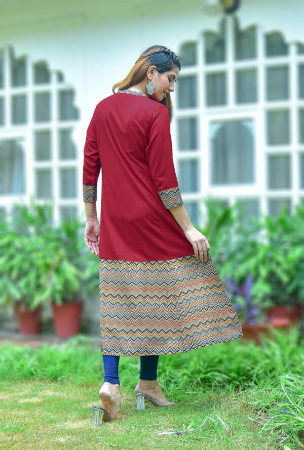 Yash Gallery Women's Rayon & Cotton Cambric Zig-Zag Print A-Line Kurta - Image 4