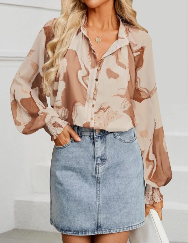 ZESICA Women's Floral Print Blouse 2025 Long Sleeve Button Down Casual Fall Boho Oversized Tops Shirts - Image 2