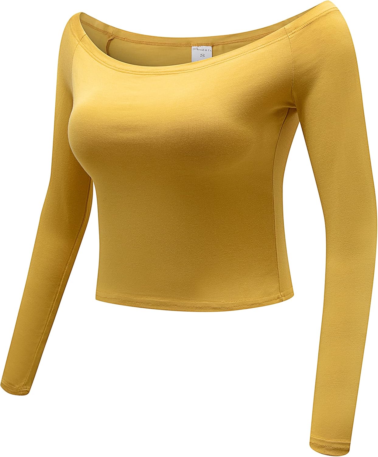 OThread & Co. Women's Off Shoulder Long Sleeve Crop Top Comfy Basic Stretch Layer Shirt - Image 2